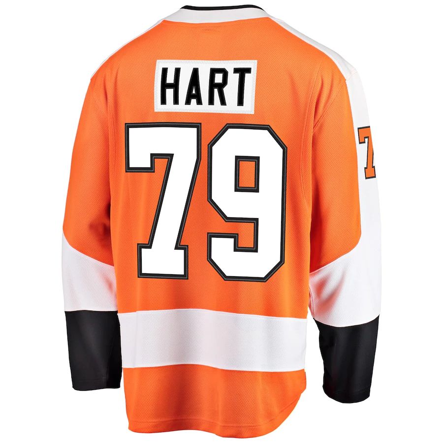 P.Flyers #79 Carter Hart Fanatics Branded Home Premier Breakaway Player Jersey Orange Stitched American Hockey Jerseys - Main View