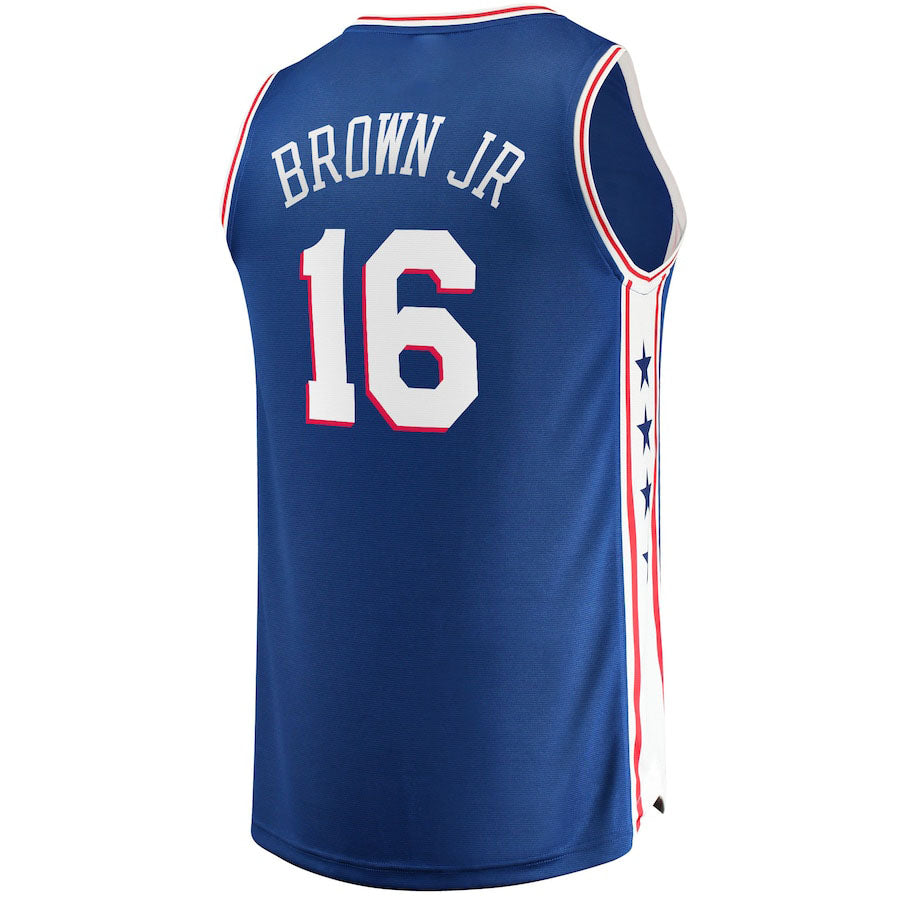 PH.76ers #16 Charlie Brown Jr. Fanatics Branded 2021-22 Fast Break Replica Jersey Icon Edition Royal Stitched American Basketball Jersey - Main View