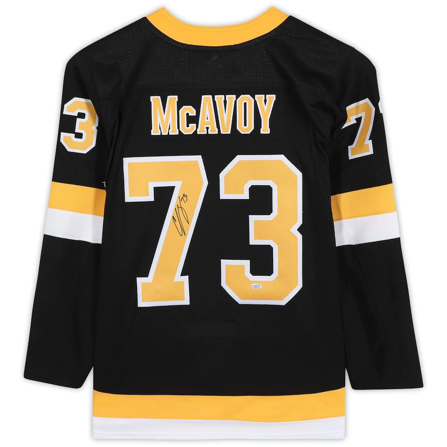 B.Bruins #73 Charlie McAvoy Fanatics Authentic Autographed Black Alternate Authentic Jersey Stitched American Hockey Jerseys - Main View