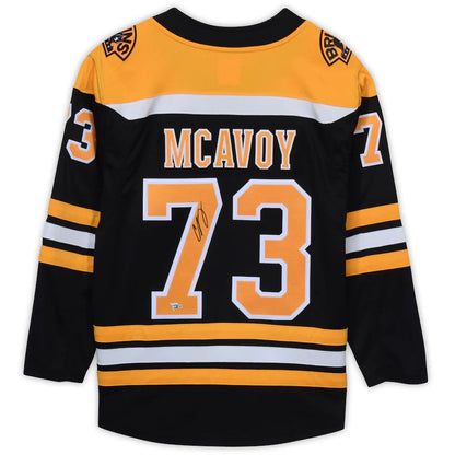 B.Bruins #73 Charlie McAvoy Fanatics Authentic Autographed Black Fanatics Breakaway Jersey Stitched American Hockey Jerseys - Main View