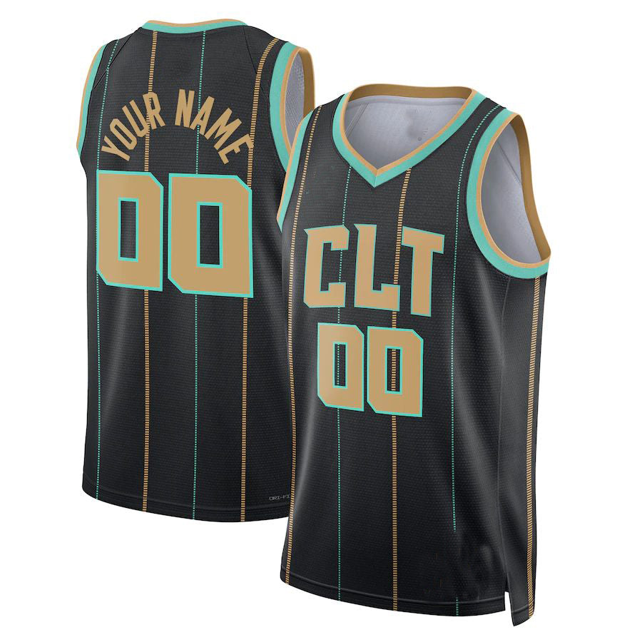 Custom C.Hornets Jordan Brand Unisex 2022-23 Swingman Jersey City Edition Black American Stitched Basketball Jersey - Main View