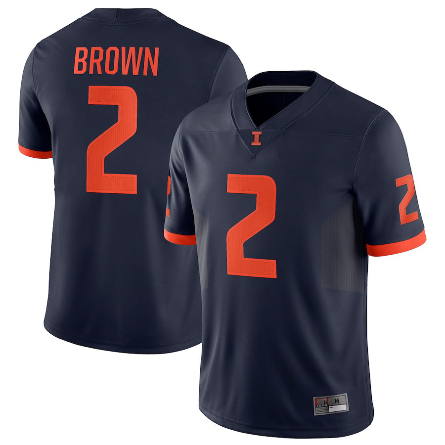 I.Fighting Illini #2 Chase Brown NIL Replica Football Jersey Navy Stitched American College Jerseys - Main View