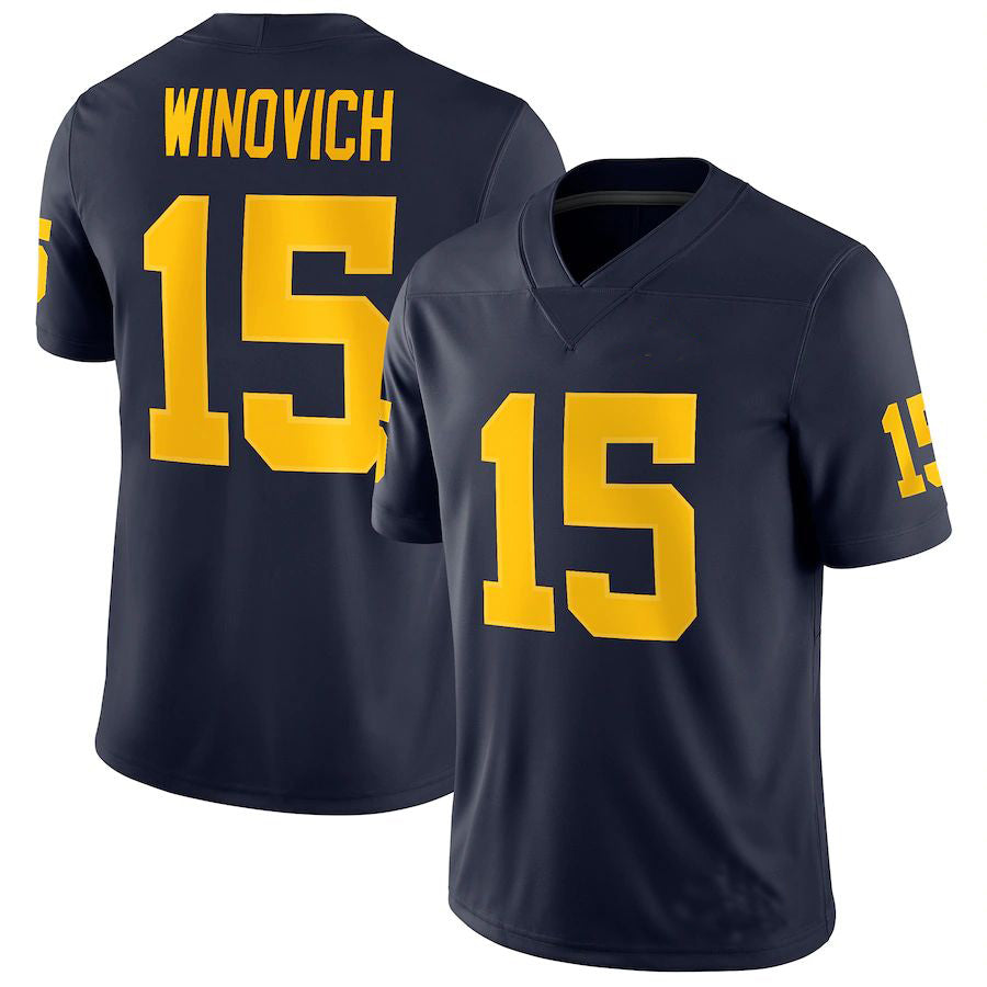 M.Wolverines #15 Chase Winovich Jordan Brand Game Jersey Navy Stitched American College Jerseys - Main View