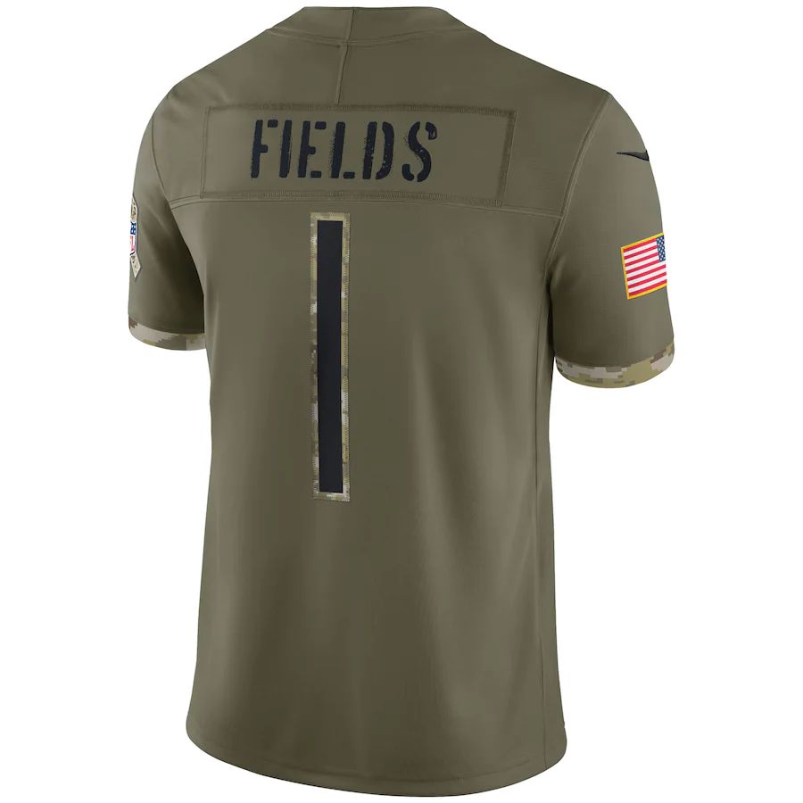 C.Bears #1 Justin Fields Olive 2022 Salute To Service Limited Jersey Stitched American Football Jerseys - Main View