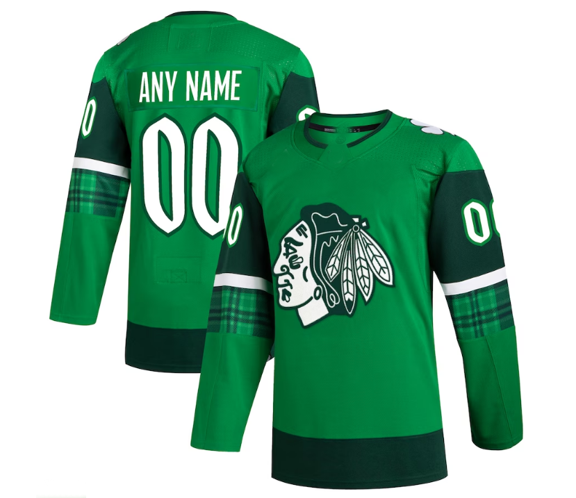 Custom C.Blackhawks 2023 St. Patrick's Day Primegreen Authentic Jersey - Kelly Green Stitched American Hockey Jerseys - Main View