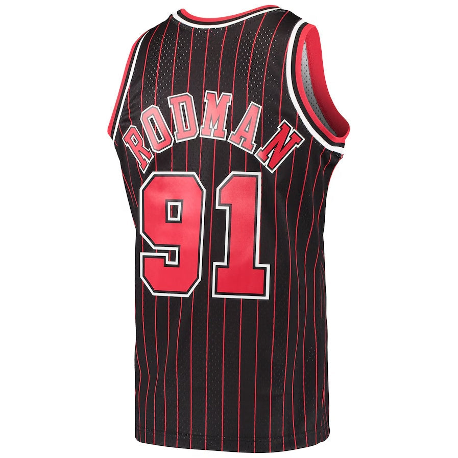 C.Bulls #91 Dennis Rodman Mitchell & Ness Hardwood Classics Swingman Jersey - Black American Basketball Jersey - Main View
