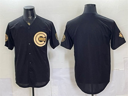 Chicago Cubs Blank Black Gold 150th Anniversary Patch Stitched Jersey - Main View