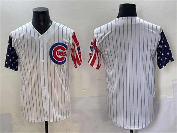 Chicago Cubs Blank White Pinstripe 2025 Independence Day Vapor Premier Limited Stitched Baseball Jersey - Main View