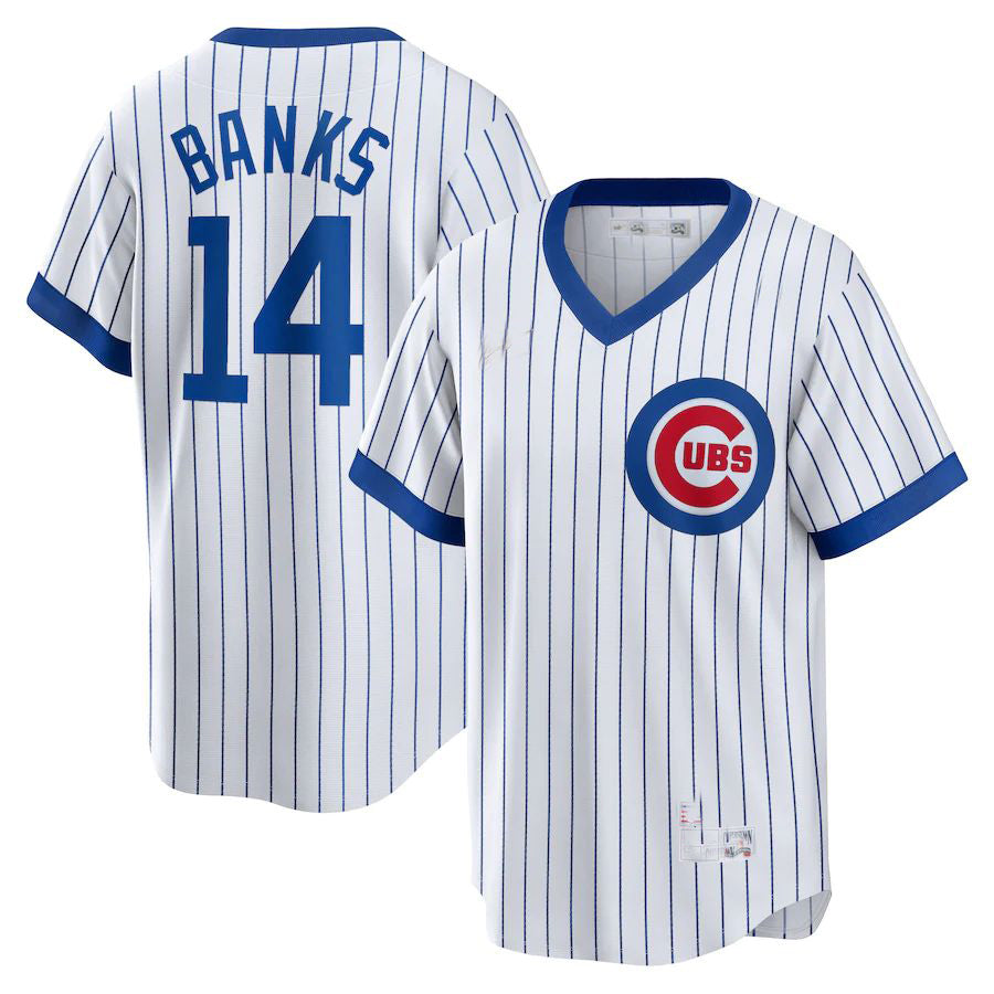 Chicago Cubs #14 Ernie Banks White Home Cooperstown Collection Player Jersey Baseball Jerseys - Main View