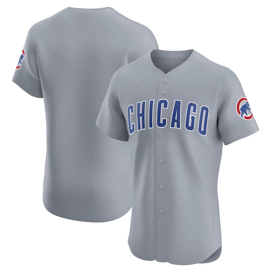 Chicago Cubs Road Vapor Premier Elite Patch Jersey - Gray Stitched Baseball Jersey - Main View