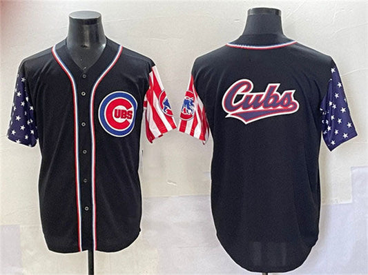 Chicago Cubs Team Big Logo Black 2025 Independence Day Vapor Premier Limited Stitched Baseball Jersey - Main View
