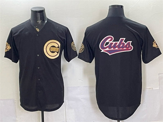 Chicago Cubs Team Big Logo Black Gold 150th Anniversary Patch Stitched Jersey - Main View