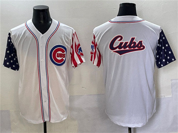 Chicago Cubs Team Big Logo White 2025 Independence Day Vapor Premier Limited Stitched Baseball Jersey - Main View