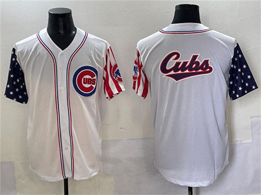 Chicago Cubs Team Big Logo White 2025 Independence Day Vapor Premier Limited Stitched Baseball Jersey - Main View