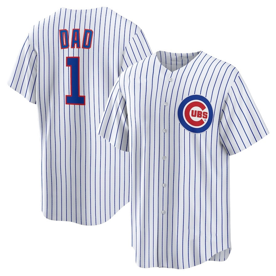 Chicago Cubs #1 Dad Home Replica Jersey - White Stitched Baseball Jersey - Main View