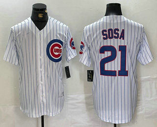 Chicago Cubs #21 Sammy Sosa White With Patch Cool Base Stitched Baseball Jersey - Main View