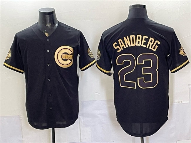 Chicago Cubs #23 Ryne Sandberg Black Gold 150th Anniversary Patch Stitched Jersey - Main View