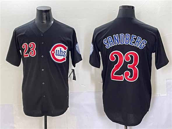 Chicago Cubs #23 Ryne Sandberg Black Limited Stitched Baseball Jersey - Main View