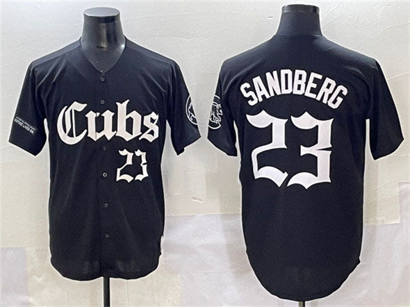 Chicago Cubs #23 Ryne Sandberg Black 'Gothic North Side Edition' Vapor Premier Limited Stitched Baseball Jersey - Main View