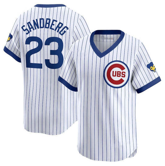 Chicago Cubs #23 Ryne Sandberg Throwback Cooperstown Limited Jersey - White Stitched Baseball Jersey - Main View