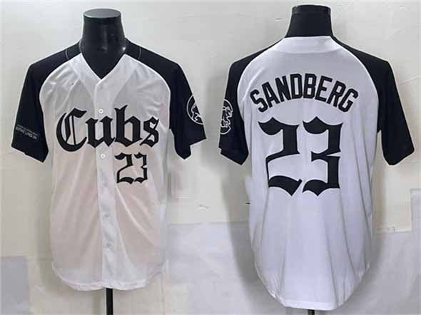 Chicago Cubs #23 Ryne Sandberg White Black 'Gothic North Side Edition' Vapor Premier Limited Stitched Baseball Jersey - Main View