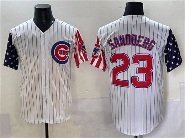 Chicago Cubs #23 Ryne Sandberg White Pinstripe 2025 Independence Day Vapor Premier Limited Stitched Baseball Jersey - Main View