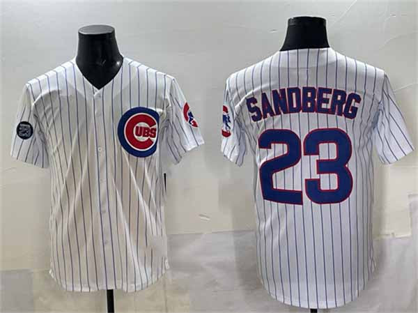 Chicago Cubs #23 Ryne Sandberg White Pinstripe 'Ryne Sandberg Tribute' Vapor Limited V2 Stitched Baseball Jersey - Main View