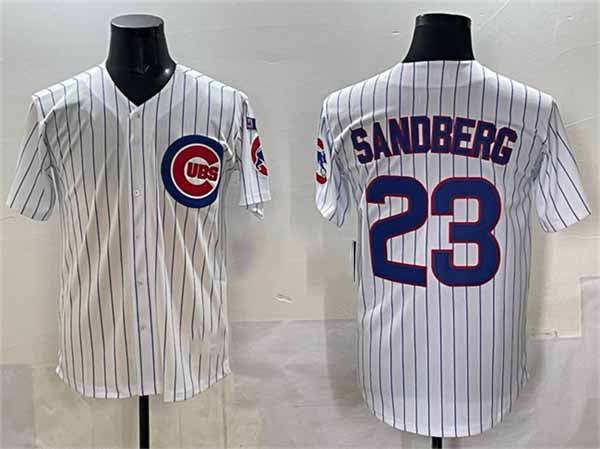 Chicago Cubs #23 Ryne Sandberg White Pinstripe 'Ryne Sandberg Tribute' Vapor Limited V3 Stitched Baseball Jersey - Main View