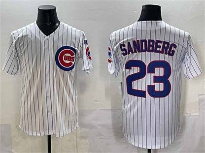 Chicago Cubs #23 Ryne Sandberg White Pinstripe 'Ryne Sandberg Tribute' Vapor Limited V3 Stitched Baseball Jersey - Main View