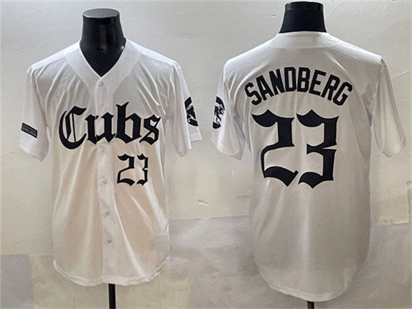 Chicago Cubs #23 Ryne Sandberg White 'Gothic North Side Edition' Vapor Premier Limited Stitched Baseball Jersey - Main View