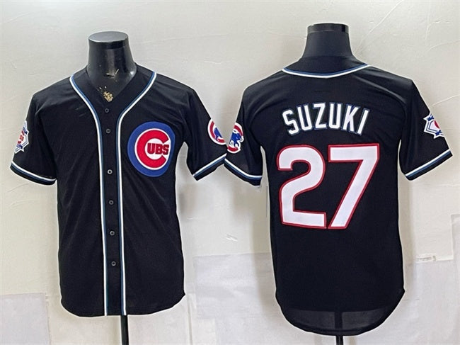 Chicago Cubs #27 Seiya Suzuki 150th Anniversary Black Out Style Vapor Premier Limited Stitched Jersey - Main View