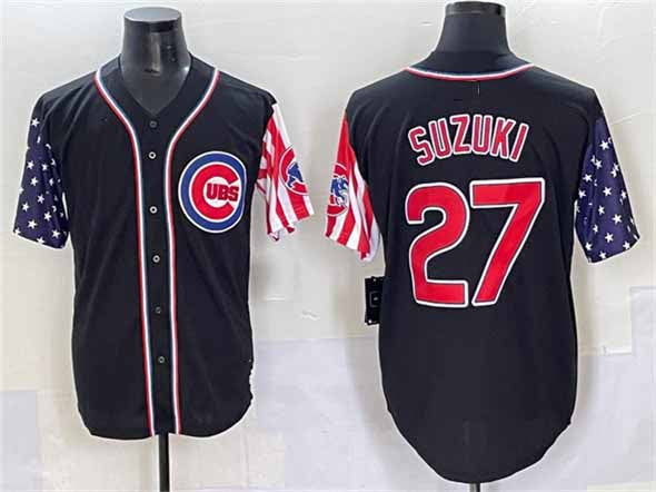 Chicago Cubs #27 Seiya Suzuki Black 2025 Independence Day Vapor Premier Limited Stitched Baseball Jersey - Main View