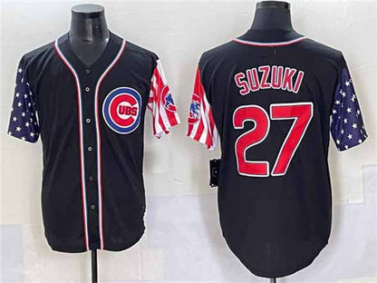 Chicago Cubs #27 Seiya Suzuki Black 2025 Independence Day Vapor Premier Limited Stitched Baseball Jersey - Main View