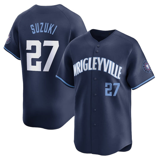 Chicago Cubs #27 Seiya Suzuki City Connect Limited Player Jersey - Navy Stitched Baseball Jersey - Main View