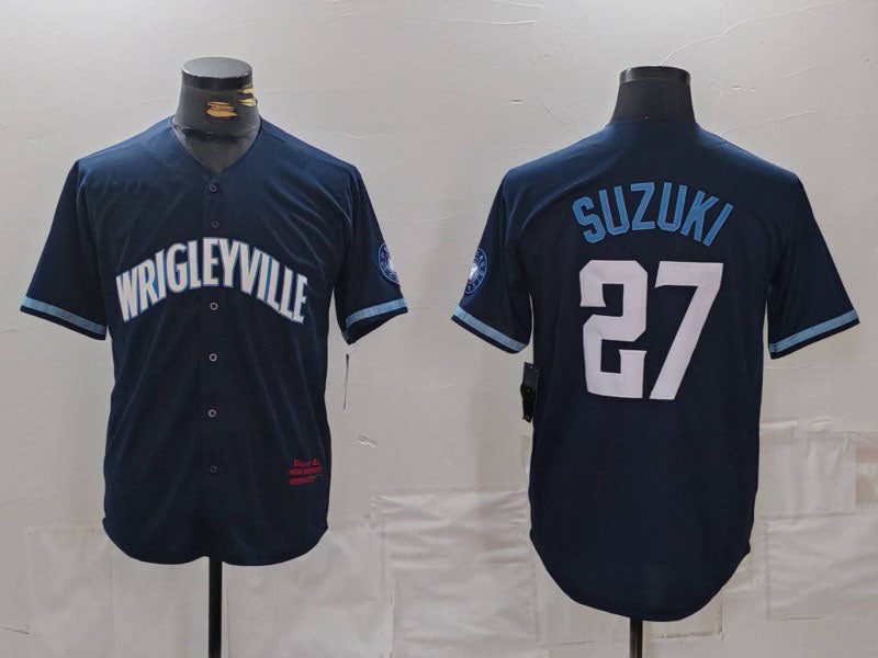 Chicago Cubs #27 Seiya Suzuki Navy City Connect Cool Base Stitched Baseball Jersey - Main View