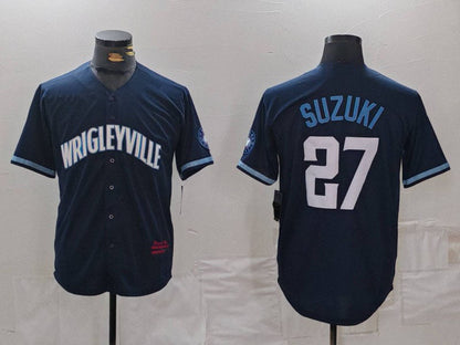Chicago Cubs #27 Seiya Suzuki Navy City Connect Cool Base Stitched Baseball Jersey - Main View