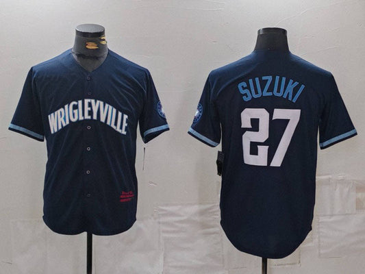 Chicago Cubs #27 Seiya Suzuki Navy City Connect Cool Base Stitched Baseball Jersey - Main View