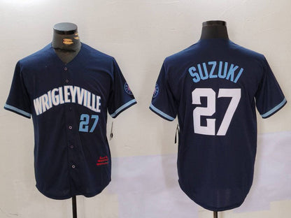 Chicago Cubs #27 Seiya Suzuki Number Navy City Connect Cool Base Stitched Baseball Jersey - Main View