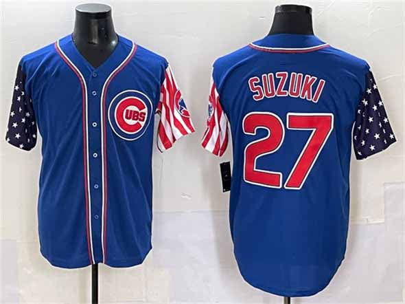 Chicago Cubs #27 Seiya Suzuki Royal 2025 Independence Day Vapor Premier Limited Stitched Baseball Jersey - Main View