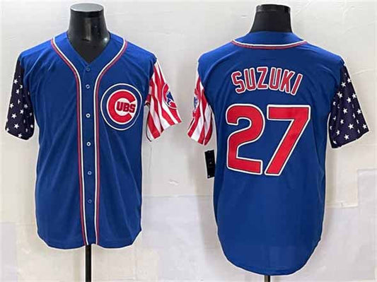 Chicago Cubs #27 Seiya Suzuki Royal 2025 Independence Day Vapor Premier Limited Stitched Baseball Jersey - Main View