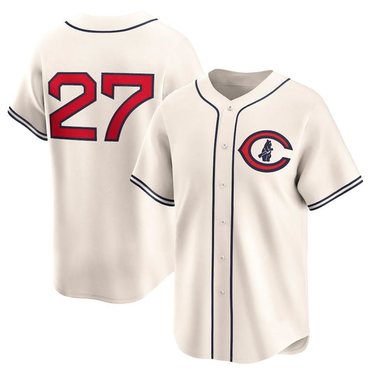 Chicago Cubs #27 Seiya Suzuki Throwback Cooperstown Collection Limited Jersey - Cream Stitched Baseball Jersey - Main View