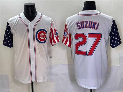 Chicago Cubs #27 Seiya Suzuki White 2025 Independence Day Vapor Premier Limited Stitched Baseball Jersey - Main View