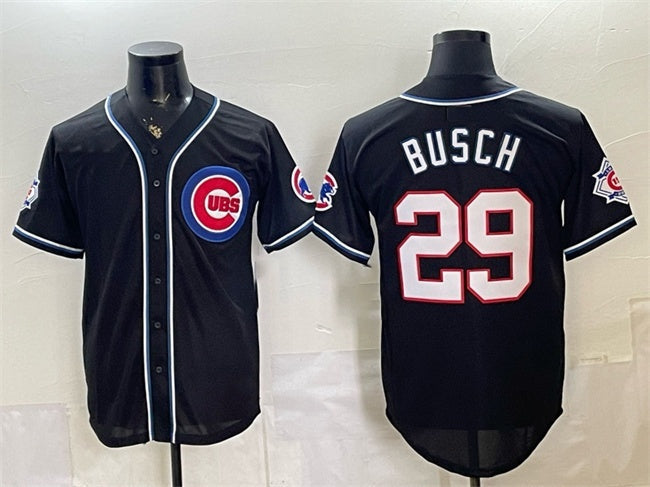 Chicago Cubs #29 Michael Busch 150th Anniversary Black Out Style Vapor Premier Limited Stitched Jersey - Main View