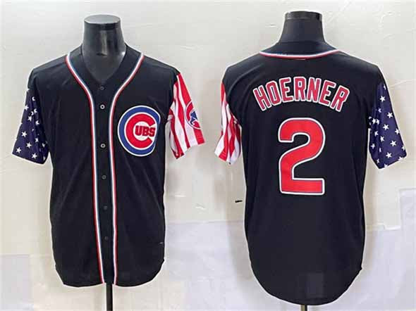 Chicago Cubs #2 Nico Hoerner Black 2025 Independence Day Vapor Premier Limited Stitched Baseball Jersey - Main View