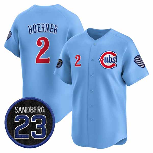 Chicago Cubs #2 Nico Hoerner Blue 'Ryne Sandberg Tribute' Vapor Limited V2 Stitched Baseball Jersey - Main View