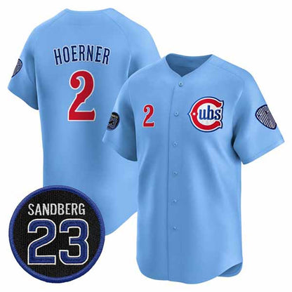 Chicago Cubs #2 Nico Hoerner Blue 'Ryne Sandberg Tribute' Vapor Limited V2 Stitched Baseball Jersey - Main View