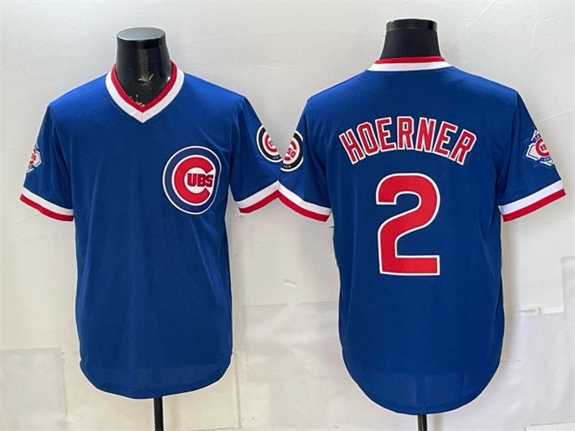 Chicago Cubs #2 Nico Hoerner Royal 150th Anniversary Throwback Vapor Limited Stitched Jersey - Main View