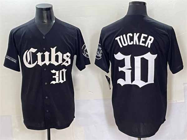 Chicago Cubs #30 Kyle Tucker Black 'Gothic North Side Edition' Vapor Premier Limited Stitched Baseball Jersey - Main View