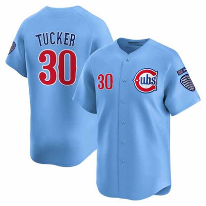 Chicago Cubs #30 Kyle Tucker Blue 'Ryne Sandberg Tribute' Vapor Limited V3 Stitched Baseball Jersey - Main View