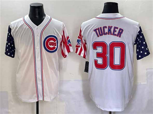 Chicago Cubs #30 Kyle Tucker White 2025 Independence Day Vapor Premier Limited Stitched Baseball Jersey - Main View